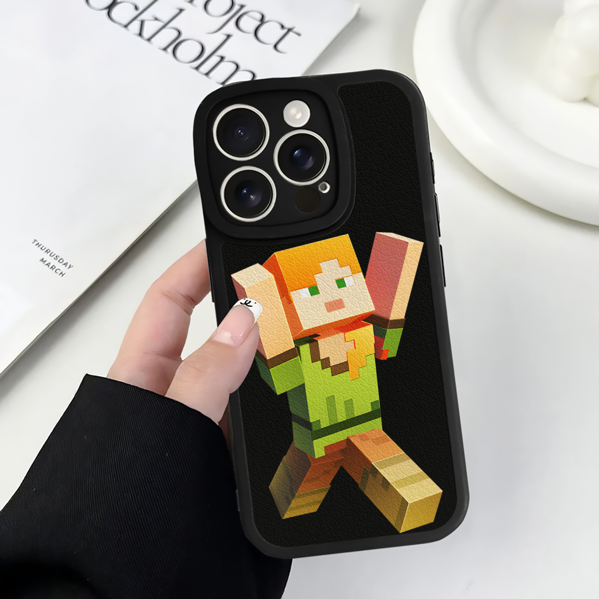 （画像用） マインクラフト ブロックの世界 Minecraft MC Block world 【iPhone 16シリーズ対応】シリコンスマホケース（レザー調） 材質：シリコン